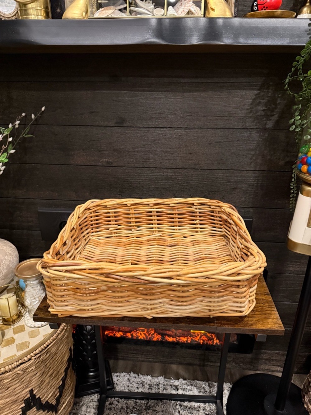 Woven Rectangular Rattan Basket - Natural Tan